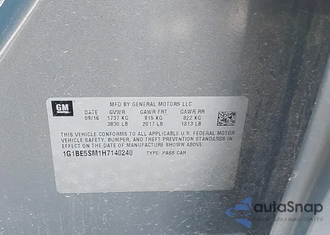 2017 Chevrolet Cruze Lt Auto из США, поврежденный, VIN 1G1BE5SM1H7140240